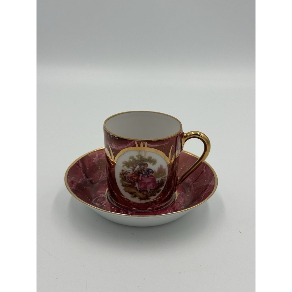 Vintage‎ Limoges Porcelain Demitasse Cup & Saucer Fragonard-Style Scene